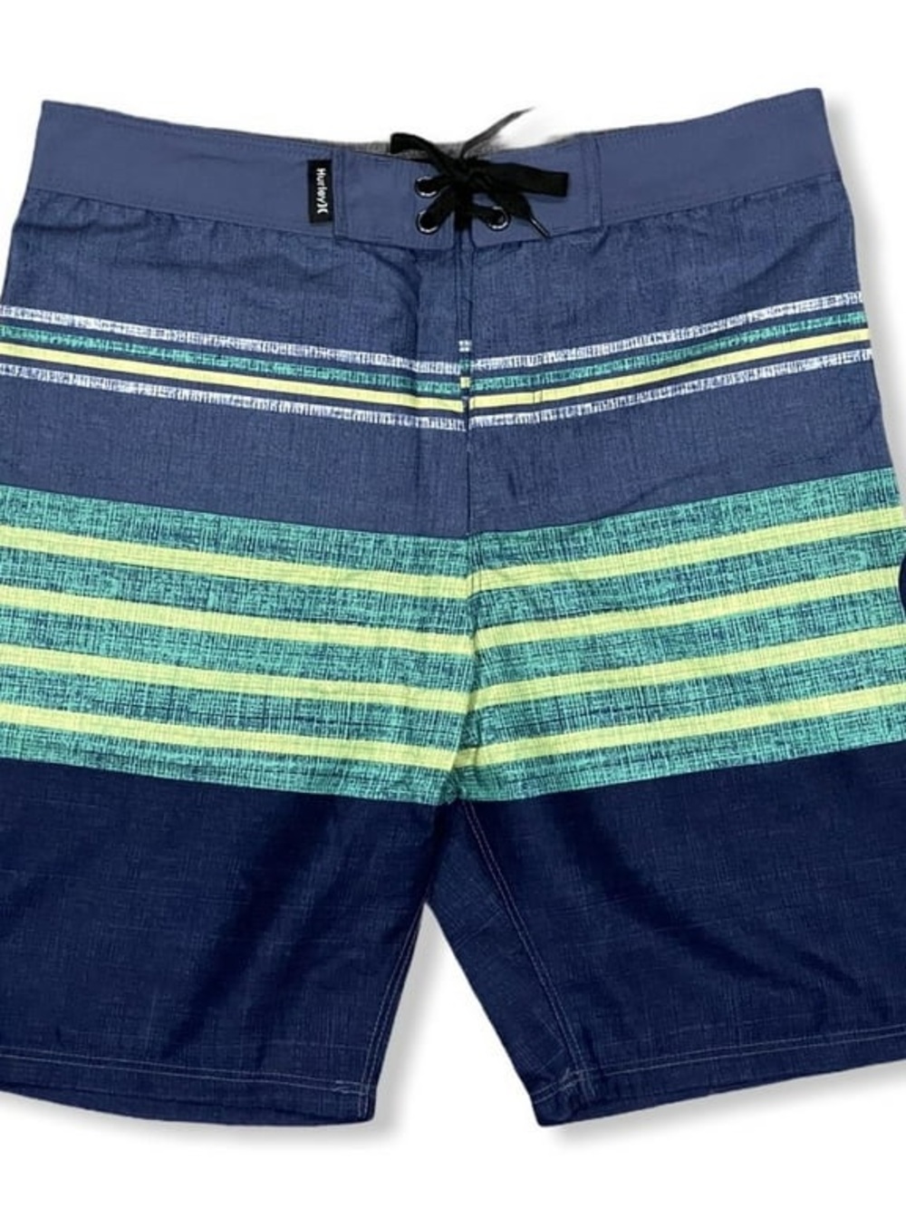 Hurley Navy and Teal Striped Boys' Swim Trunks